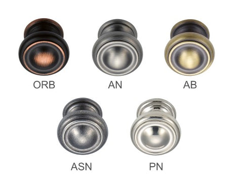 Different Finishes of Glimore Cabinet Knobs