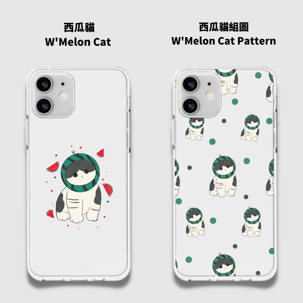 watermelon cute cat kitten head pattern clear slim lightweight clear soft case cover