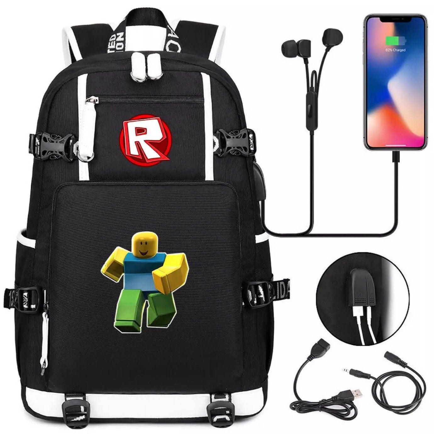 Roblox 2 Usb Charging Backpack School Note Book Laptop Travel Bags Bag Picky - mesh suitcase roblox
