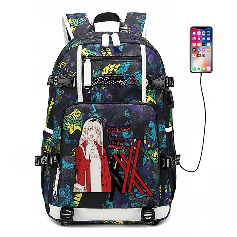 Darling In The Franxx Zero Two Haruka Tomatsu 002 7 Usb Charging Back Bag Picky - zero two face roblox