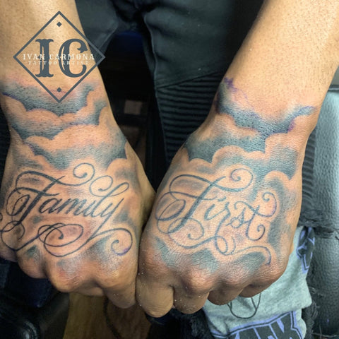 Family First Lettering tattoo on Hands by Dr Woo  Best Tattoo Ideas Gallery