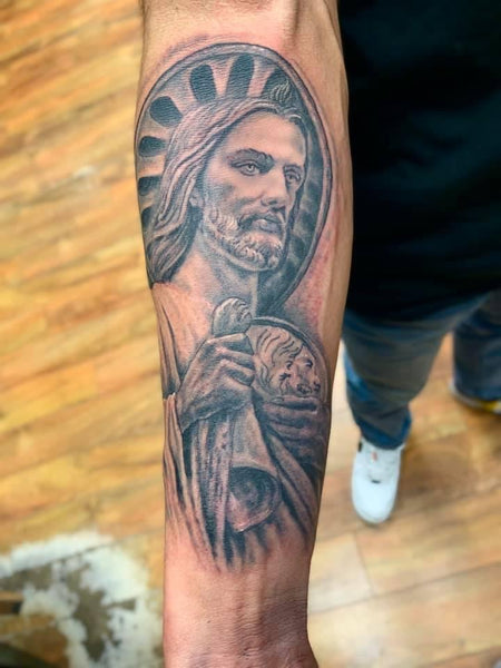 Religious arm in progress by Dennis Wehler TattooNOW