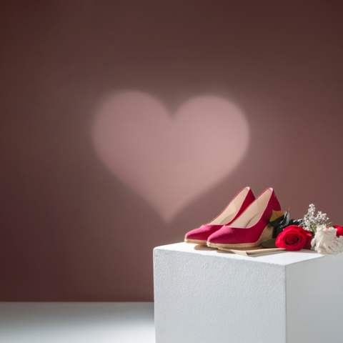 red espadrille wedges in Valentine's Day scenario