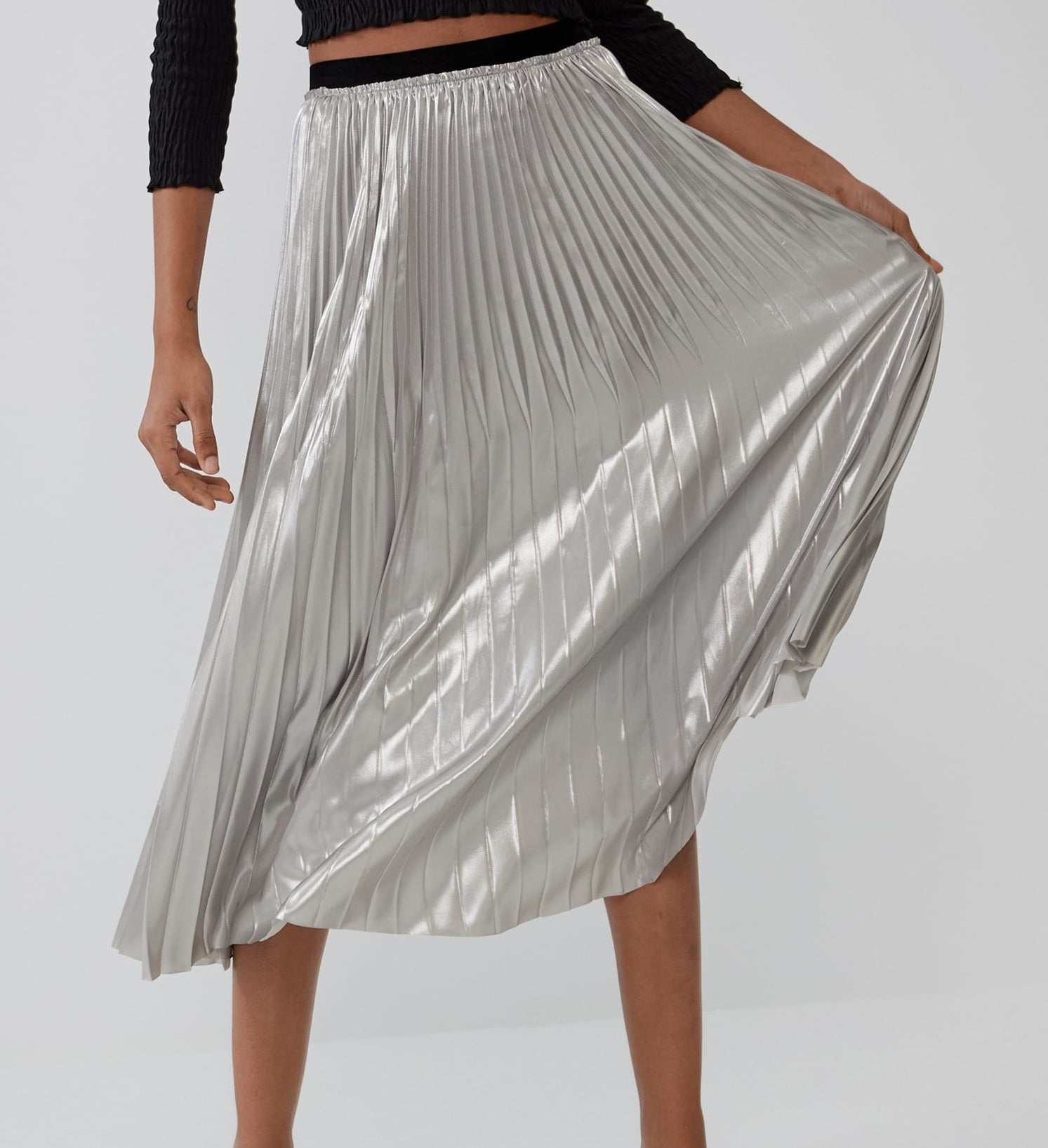 silver pleated skirt zara