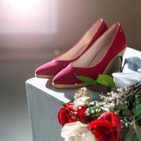 red espadrille wedges and red roses, Valentine's Day mood