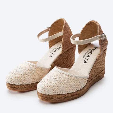 beige lace espadrille wedges