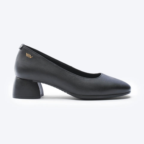 black leather block heeled shoes