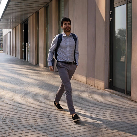 men on the way to work, wearing espadrilles