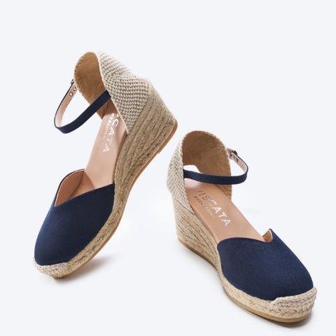 medium wedge espadrille shoes in navy color