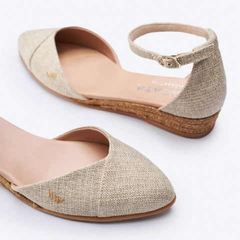 Beige Low wedge espadrille wedges. Handcrafted in Spain.