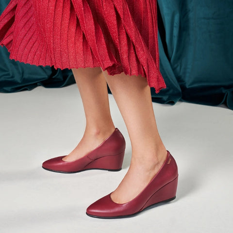 Burgundy red leather wedges