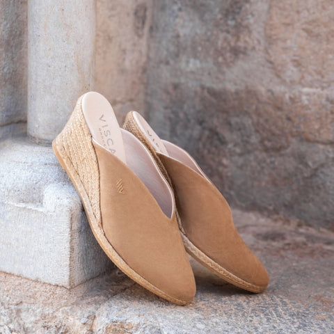 brown suede espadrille mules