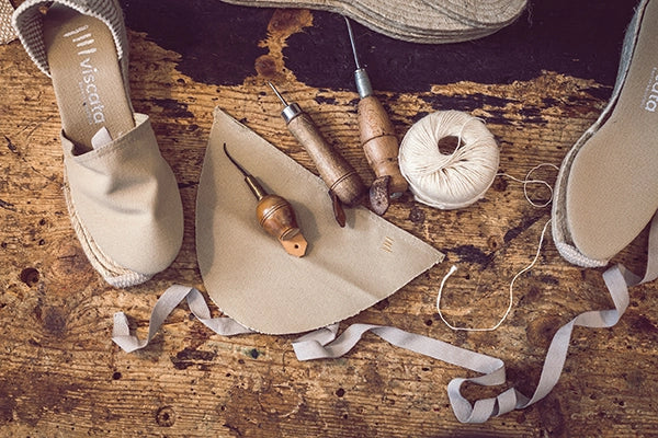 Materials and tools for handcrafting espadrilles