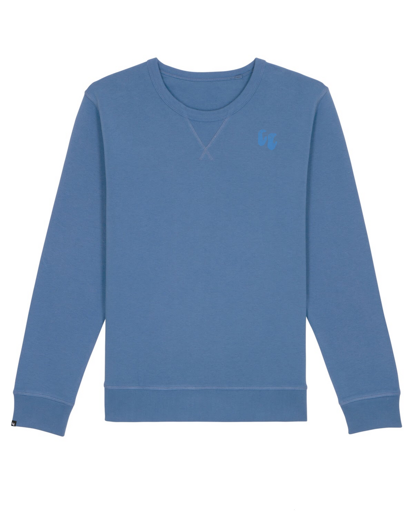 100% Organic Cotton Garment Dyed Crew Neck Sweater Classic Edition in Cadet blue