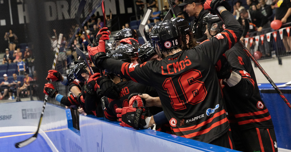 Ball Hockey Players Celebrating