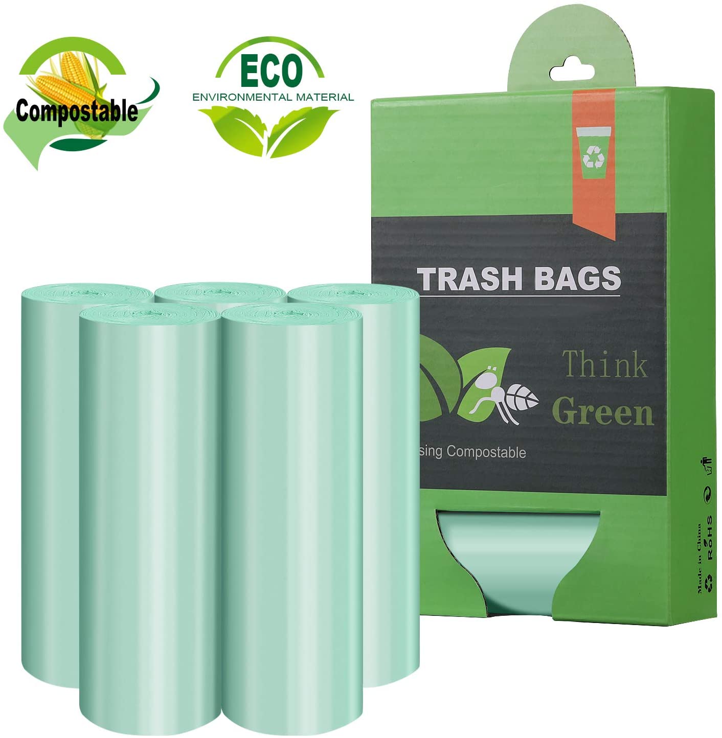 60 Pack Reusable Recyclable Trash Garbage Bags Kitchen 13 Gallon Biodegradable 