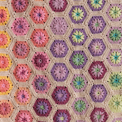 crochet hexagons in pastel shades