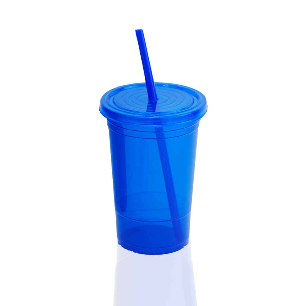 Vaso de cristal azul con luz LED de 16 onzas con tapa y popote