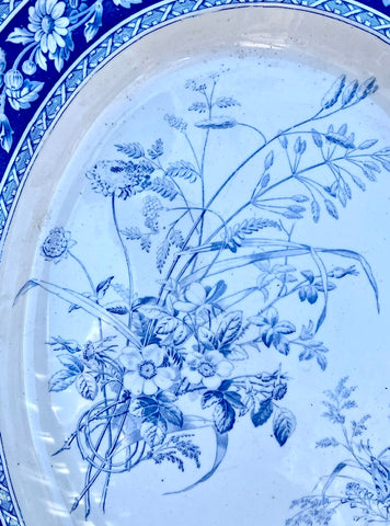 Huge Spode Copeland Victorian Aesthetic Movement Blue Transferware Pla