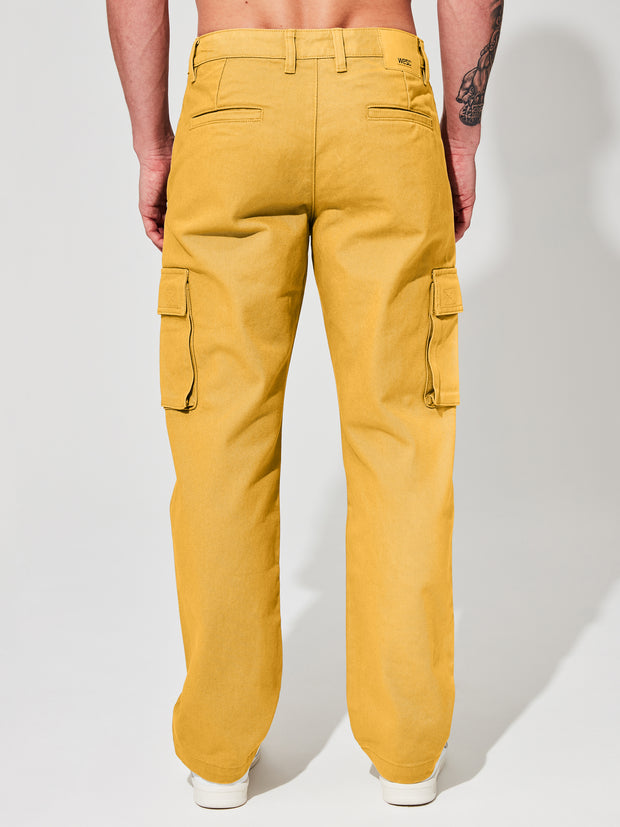 Rare Rabbit Men's Scotch Yellow Solid Mid-Rise Regular Fit Trouser