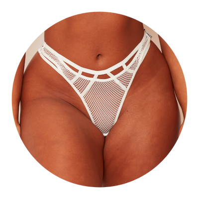 white fishnet high leg thong