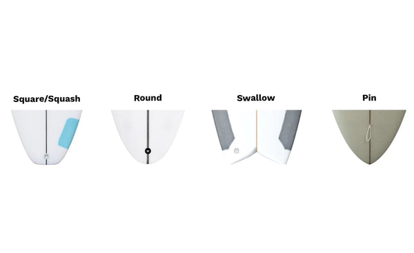 Types of surfboard tail shapes