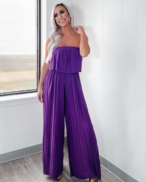 Absolute Treasure Pleated Strapless Jumpsuit - Grape