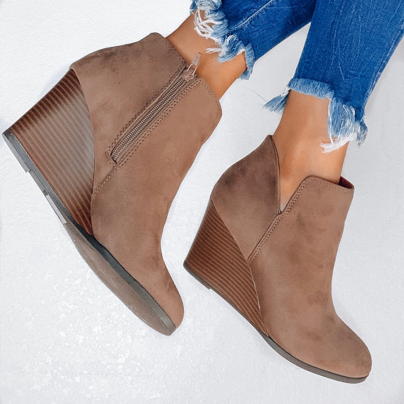 taupe wedge bootie