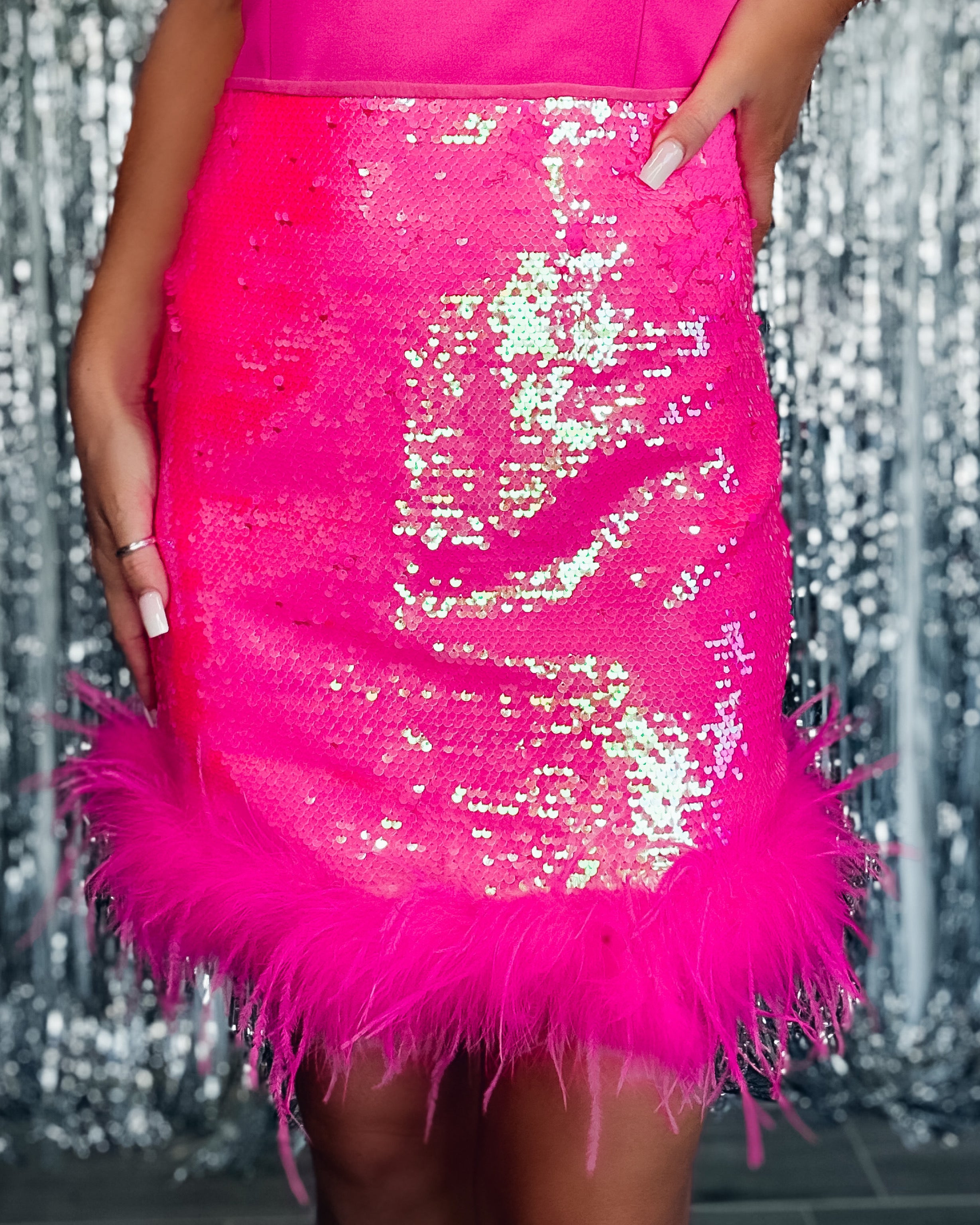 Sparkling Feathers Sequin Skirt Hot Pink Bar T Boutique Llc 2064