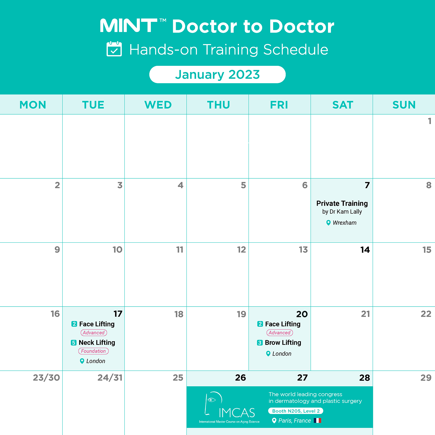 MINT PDO Doctor to Doctor Hands-on Training Schedule for January 2023