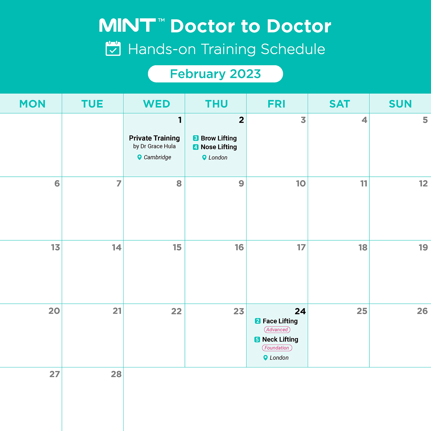 MINT PDO Doctor to Doctor Hands-on Training Schedule for January 2023