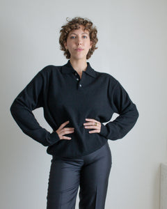 Vintage black cashmere collared polo sweater // XL (2044)