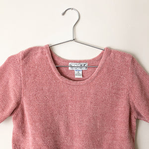 Vintage dusty pink chenille short sleeve sweater  //  S  (865)