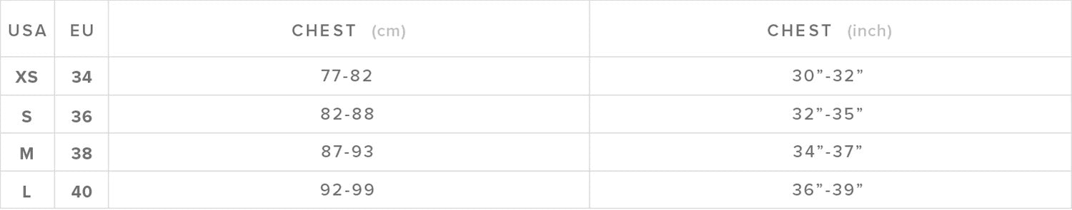 Mystic Women's Vest Size Chart