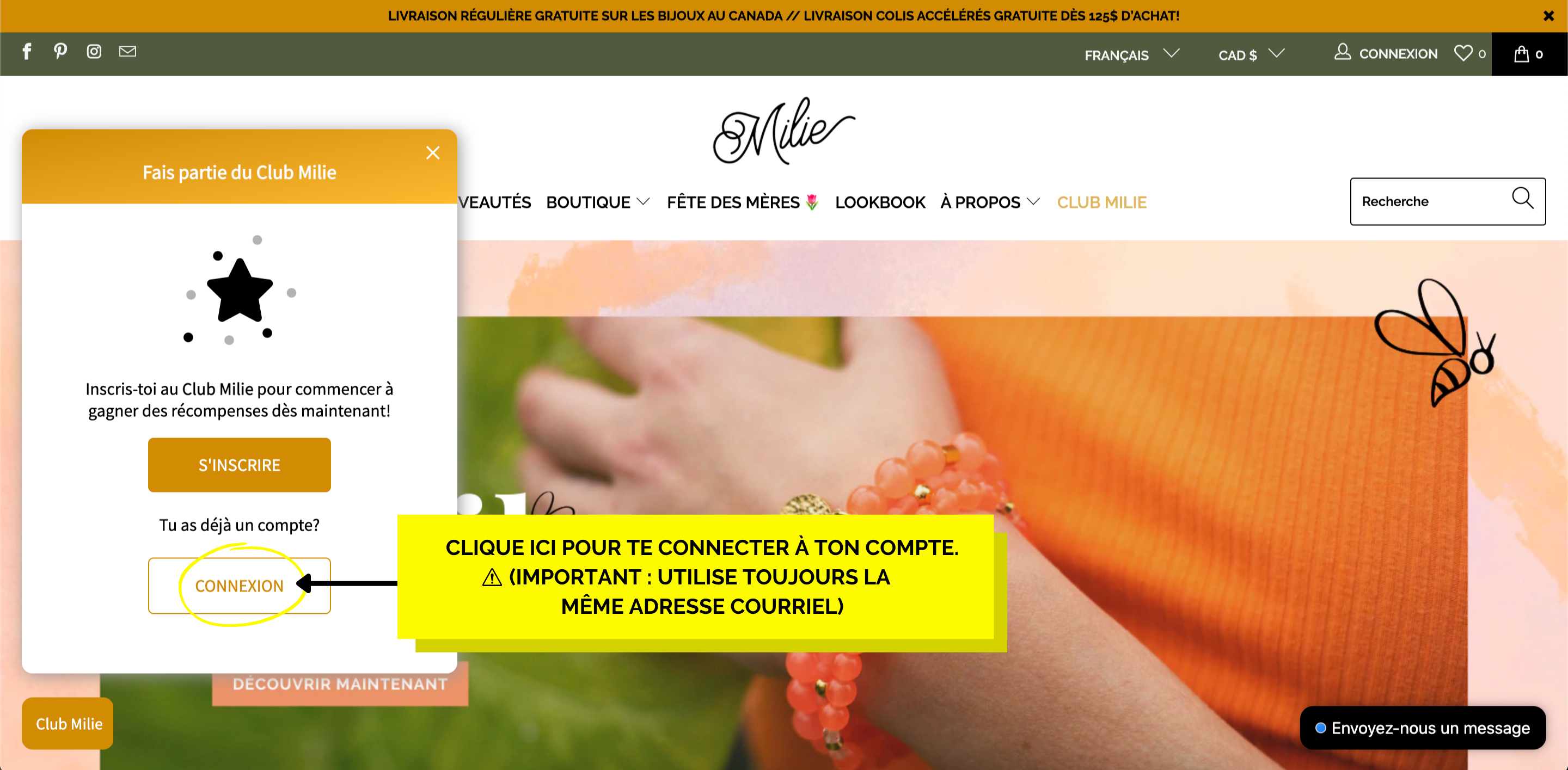 Se connecter à un compte Club Milie