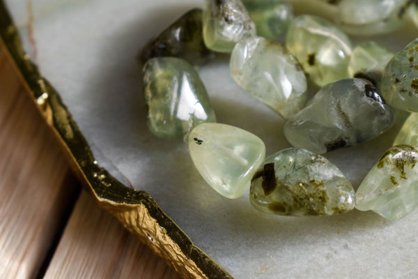 These tumbled Prehnite beads create a beautiful statement bracelet. Wear alone, or stack them for a fun and flirty look!
