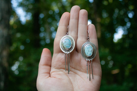 Sandhill turquoise boho fringe earrings by B Sides Metal