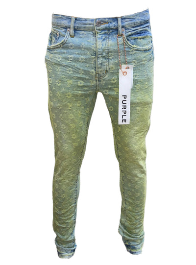 Purple Brand Skinny Fit Jeans in Paint Over Light Bleach Jacquard Monogram