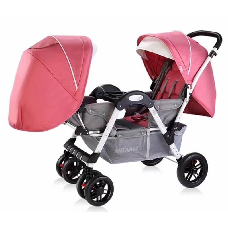 pink double pram