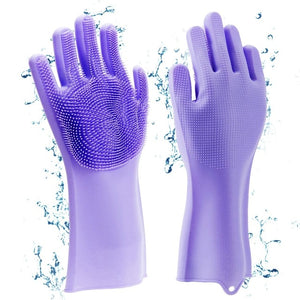 purple dishwashing gloves