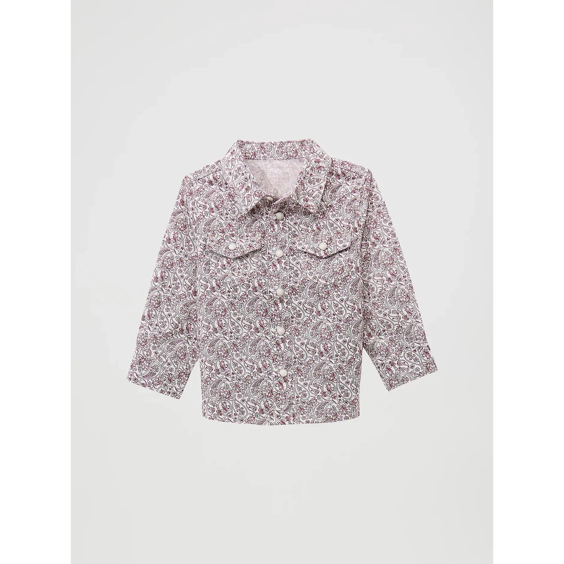 Little Boy's Wrangler Long Sleeve Print Western Snap Shirt-Burgandy Paisley