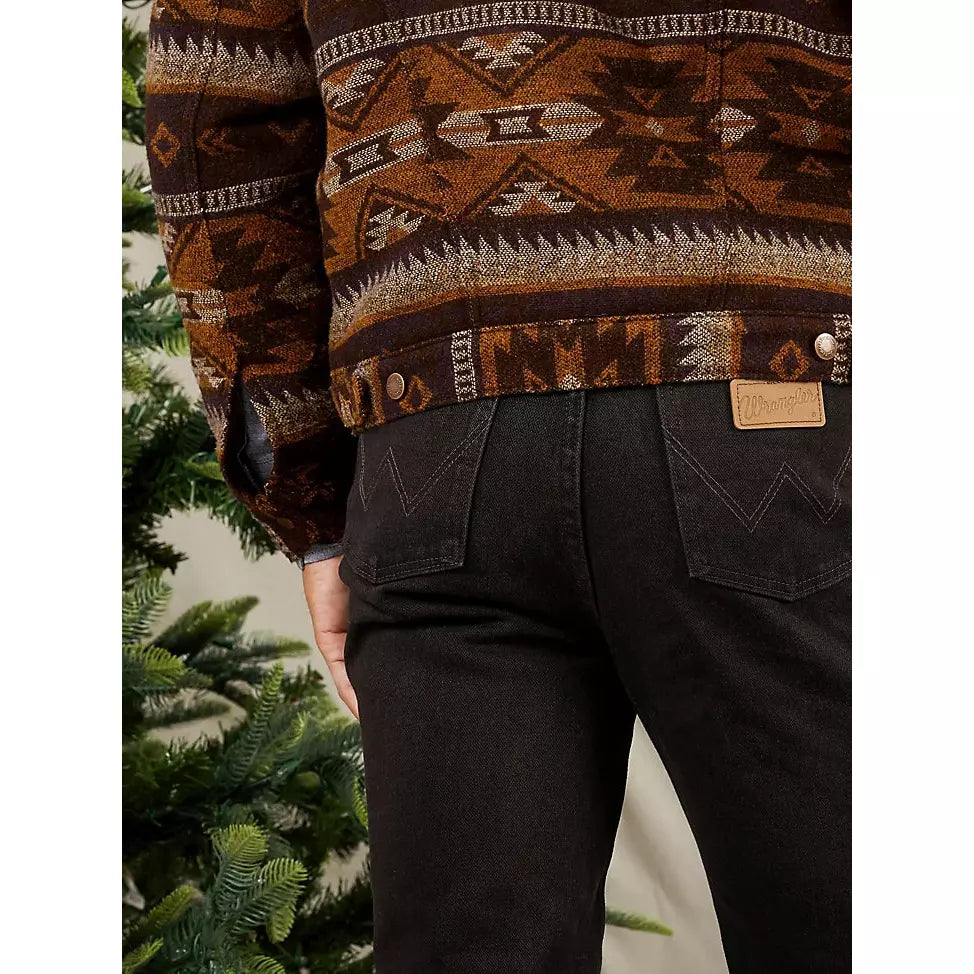 MEN'S WRANGLER® SHERPA LINED JACQUARD PRINT JACKET IN PECAN PIE –  CWesternwear