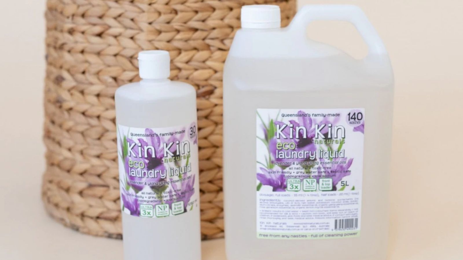 Image of bottles of  Kin Kin Laundry Liquid