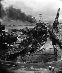 Bombing of Pearl Harbor - USS Pennsylvania, behind the wreckage of Downes and Cassin