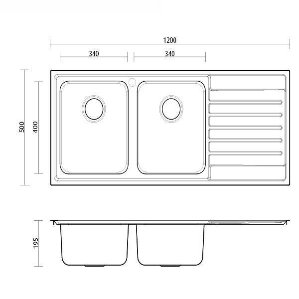 Kubic S/S Sink 2B-1D 1200X500 0T By Seima(Seima P#:Sks-Ka200-0T) - Burdens Plumbing