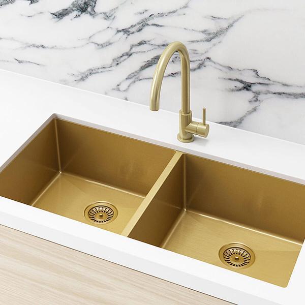 Meir Double Bowl Pvd Kitchen Sink 860mm - Brushed Bronze Gold - Burdens Plumbing