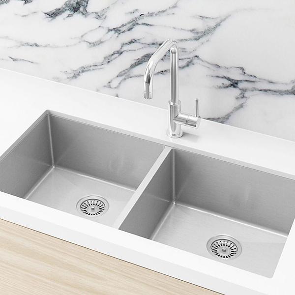 Meir Double Bowl Pvd Kitchen Sink 860mm - Brushed Nickel - Burdens Plumbing