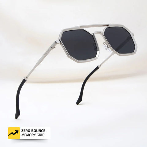 Commando Silver Black Edition Octagon Sunglasses featuring a sleek, bold design with a silver frame and black accents, perfect for a statement look.