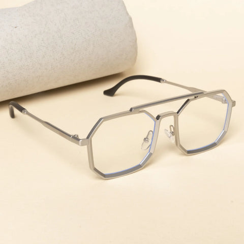 Commando Silver Clear Edition Octagon Sunglasses with a sleek, silver frame and clear lenses, offering a bold and modern look.