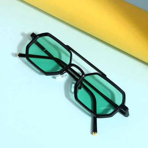 Commando V1 Rectangle Black Green Sunglasses with a stylish design, featuring dark lenses and a bold frame, perfect for outdoor activities.
